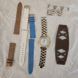 Gold and Silver Women's Watch with Interchangeable Straps, new battery